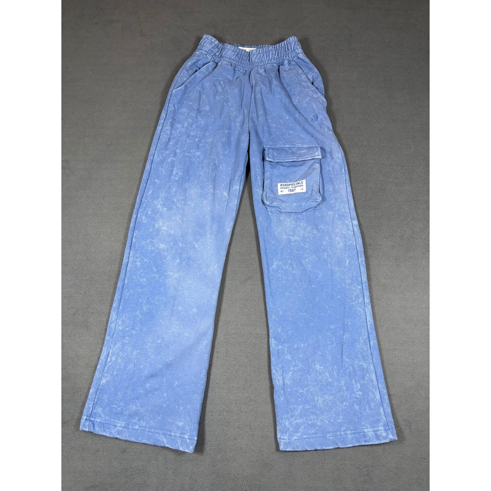 Aeropostale Sweatshirt Pants Set Kids M Blue Acid Wash Cargo Pocket Hoodie